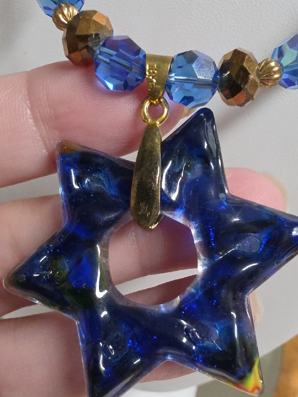 Handblown Aventurine Murrine Colbalt Blue Glass Star Necklace - Picture 5 of 6
